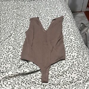Brown Bodysuit One Piece with Plunging V-Neckline